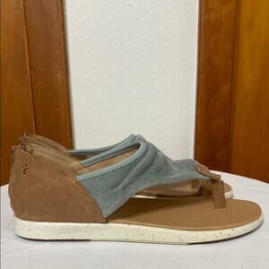 Emu Australia | NWT Blue Suede Leather & Tan Thong Sandals Zip Rubber Sole 9